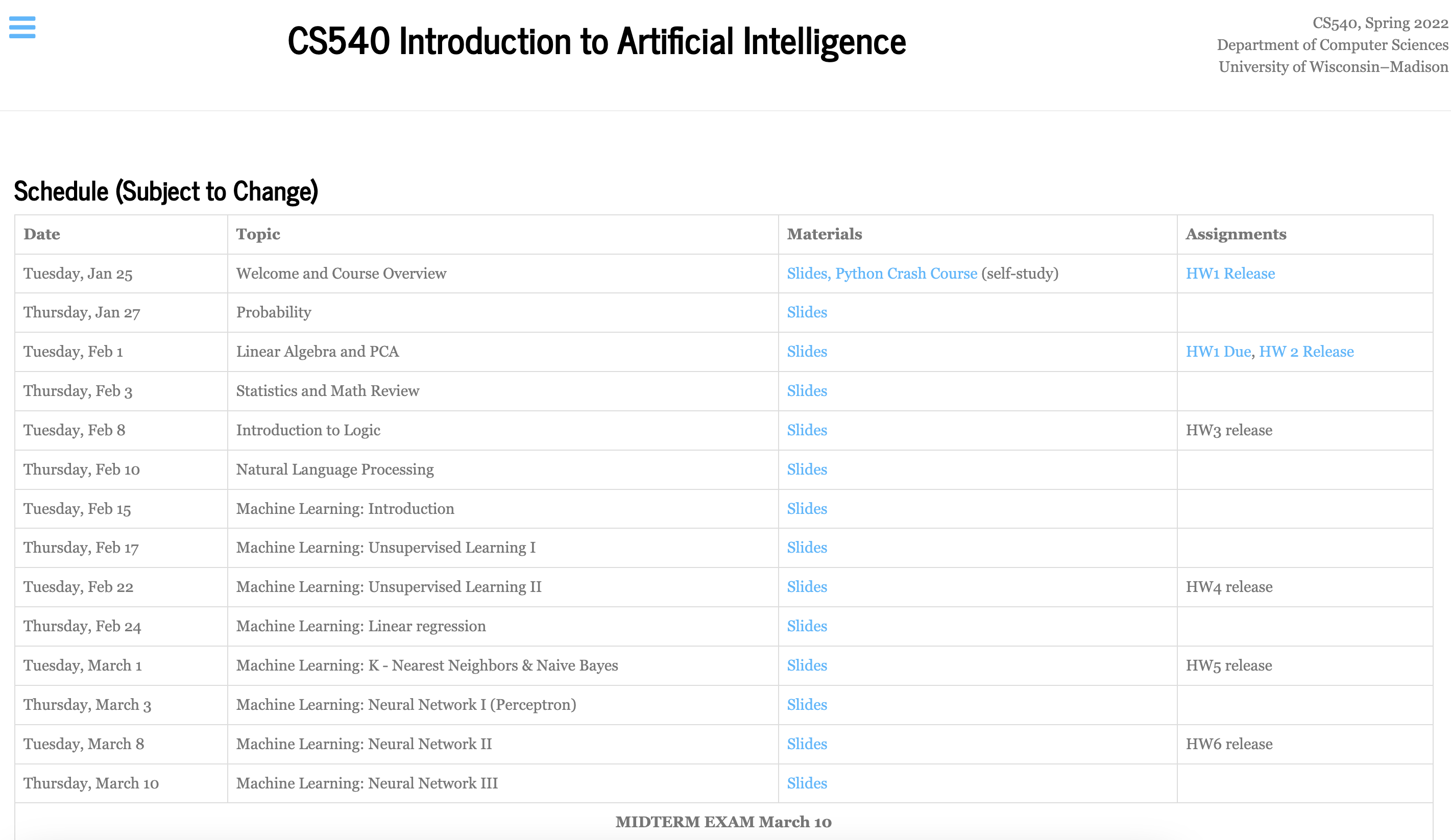 image of CS540 syllabus